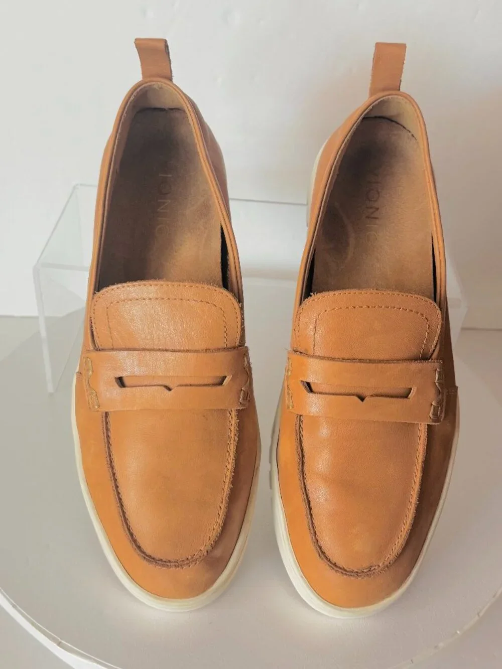Vionic Uptown Penny Loafer 8.5 Women Leather Camel Slip on Orthotic Arch Support